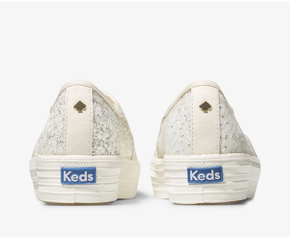 Keds Womens Slip Ons White - Kate Spade new york Triple Decker Glitter - 562NWDTQO